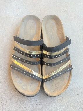 NAOT Prescott Women EU 42 US 11/11.5 Black Gold Studded Strappy Leather Sandals